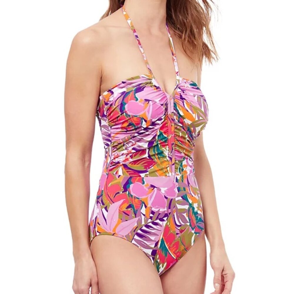 Profile by Gottex Tropikaia Tie Front One Piece‎ Swimsuit SZ 12 NWT